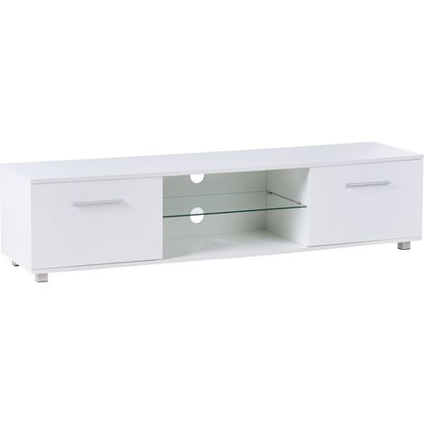 TV Stand White MDF Metal Legs Modern Cabinet with LED Cable Management Living Room BANFF