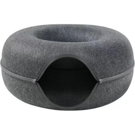 Panier douillet en feutre en forme de donut pour chatons, avec tunnel zippé et nid double couche. (1/5)