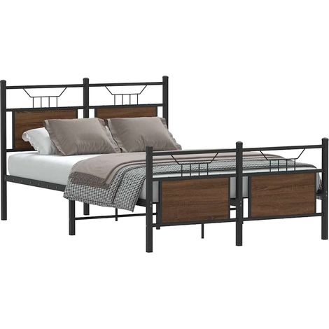 Cadre de lit 120 x 200 cm sans matelas avec tête et pied de lit en acier et bois chêne brun - PANGIVO (1/5)