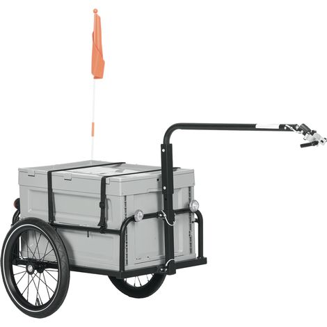 Remorque à vélo avec coffre de rangement amovible et pliable de 65L, réflecteurs de sécurité, charge max. 40KG, gris