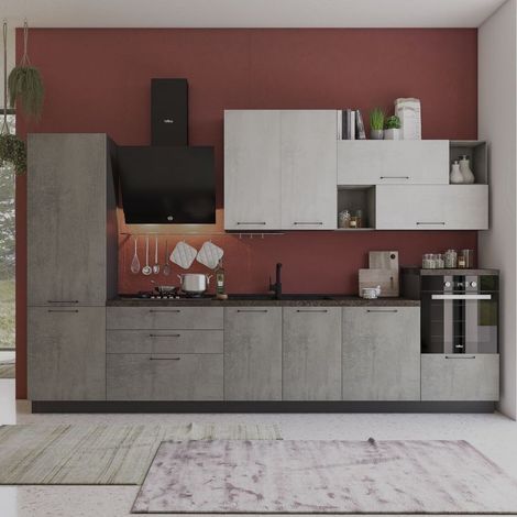 Cucina 360 cm antracite cemento fumo top ceramica Pola mira sinistra