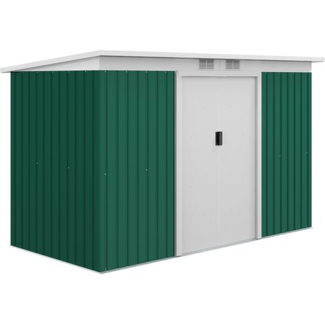 Casetta da giardino in acciaio verde scuro con porta scorrevole e aerazione 280 x 130 x 172 cm (1/5)