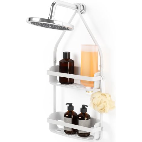 Étagère de douche, sans perçage, 2 tablettes, Blanc (1/5)