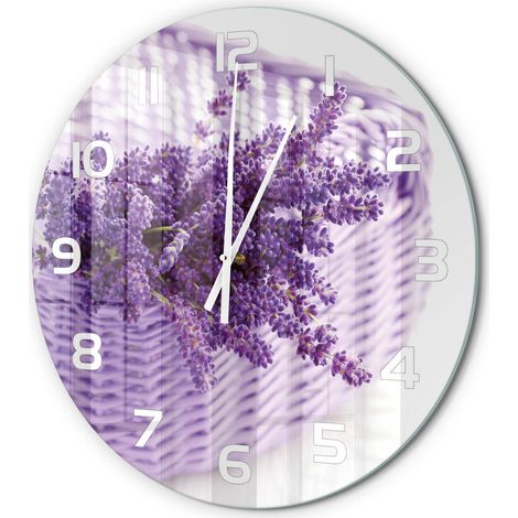 Horloge Murale Ronde Grande Lisibilité Verre Trempé Silencieuse pour Salon Lavande dans un panier fi 60 cm (1/5)