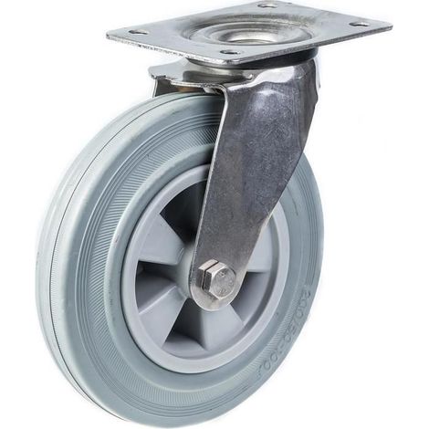 Roulette - Edelstahl - 200 mm - Graues Gummi - Drehbar - 205 kg