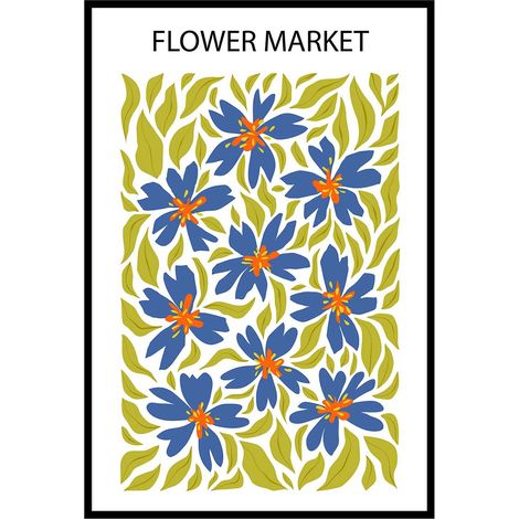 Affiche encadrée fleurs bleues décoratives