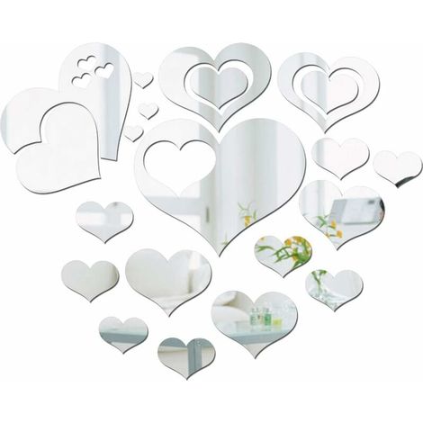 MINKUROW 21 Stück Spiegelaufkleber, selbstklebend, Herzform, 3D-Wandspiegel, 2 Stile, abnehmbar, Acryl, dekorativ für Wohnzimmer, Schlafzimmer, Innendekoration