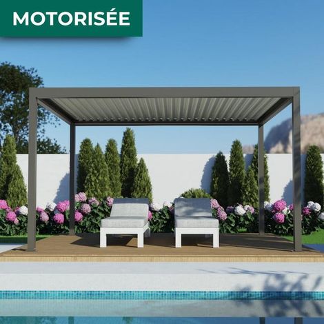 Pergola Bioclimatique Aluminium Autoportante Motorisée Éclairée 4x3 Gris SV ORIAL France (1/3)