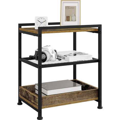 WOLTU Tavolino da Salotto a 3 Ripiani. Tavolino da Divano con Rotelle. Vassoio Rimovibile e Piedini. Mobiletto per Soggiorno. Camera da Letto. in Legno e Metallo. Legno Vintage e Telaio Nero (1/5)