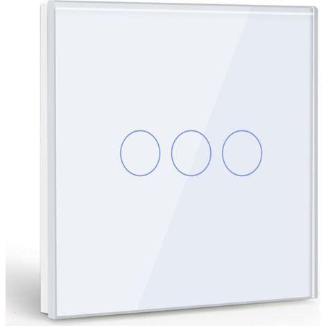 Interrupteur tactile monocommande à 3 position, interrupteur à lumière blanche avec affichage LED, - aucun fil neutre requis, blanc