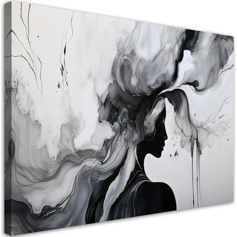 Tableau déco Femme Noir et blanc Abstraction Encre 100x70 (1/5)
