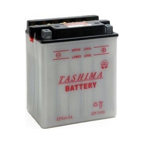 Batteria al Piombo Tashima 12V, 14Ah. L: 134, P: 89, H: 166mm, + a Destra Per Trattori, Moto, Motoslitte. (con Acido Separato)