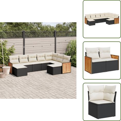 Salon de jardin 9 pcs avec coussins noir résine tressée - Ensemble Salon De Jardin - Meuble Extérieur - Mobilier De Jardin - Salon De Jardin Pliable - Chaise Longue (1/5)