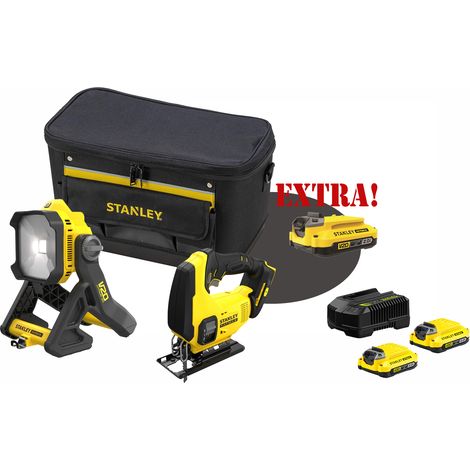 Kit Seghetto alternativo a batteria 18V V20 SFMCS600B + Lampada LED da cantiere 18V V20 SFMCL030B + Set energia + EXTRA OMAGGI FATMAXB. STANLEYB.