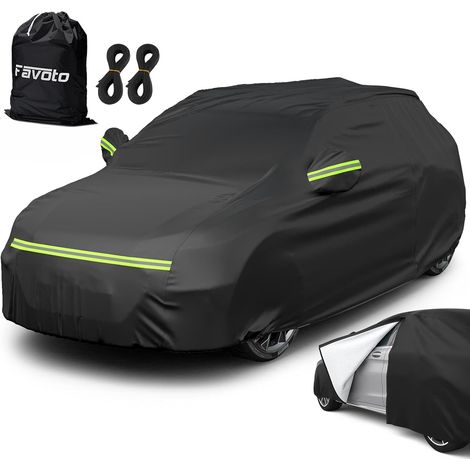 Favoto Bâche Voiture Housse de Protection Auto Extérieur PEVA Couverture Impermable SUV Compact Avec Ouverte Latérale Cabine, Coton Respirant, Anti UV Neige Poussière, 465x185x160cm Noir (1/4)