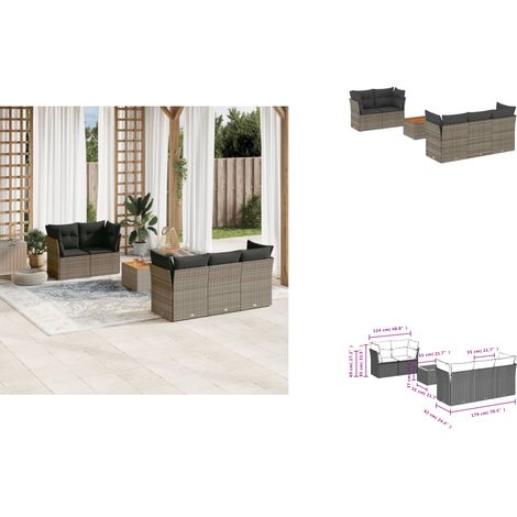 The Living Store 6-tlg. Garten-Sofagarnitur mit Kissen Grau Poly Rattan - Gartentisch (1/3)