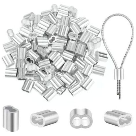 Lot de 100 serre-câbles de 2 mm - Manchons à sertir en aluminium de 2 mm - Manchons de serrage - Manchons de serrage - Serre-câbles - En aluminium - Boucle de sertissage pour câble métallique de (1/4)