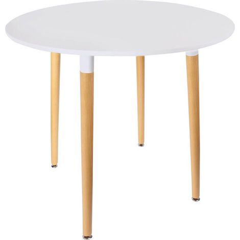Altobuy – Table ronde blanche Ø76 cm avec pieds en bois massif – Design moderne pour salle à manger – Hauteur 74 cm – Livrée non montée (1/7)
