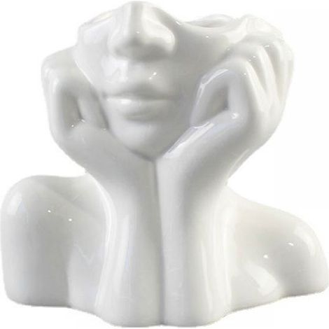 Vase En Céramique - Forme Visage - Décoration Bureau Table Bibliothèque - Blanc - Modèle Compact - 1 Pièce