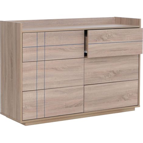 [NUNCA USADO] Cómoda HHG-866, aparador, 6 cajones con apertura por presión, MDF 83 x 120 x 40 cm, Acabado roble Sonoma