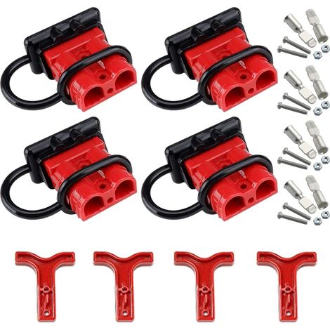 Batterie Connecteur 50A, Prise Connecteur 50Amp 600V, Rouge + 4 Pièces de Poignées en Plastique (1/5)