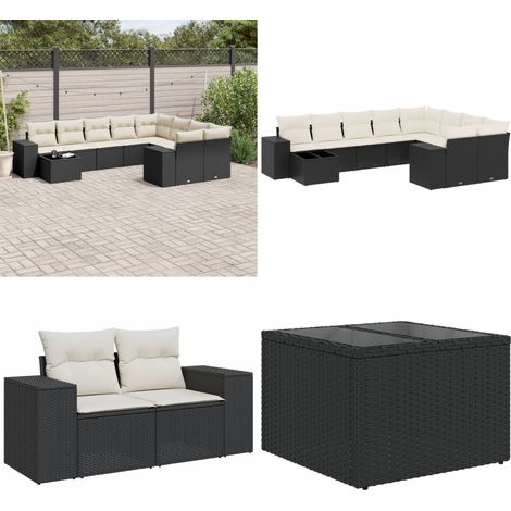 Salon de jardin 10 pcs avec coussins noir résine tressée - Salon De Jardin - Meuble De Jardin - Set Salon - Résine Tressée - Rotin Synthétique - Home & Living (1/5)