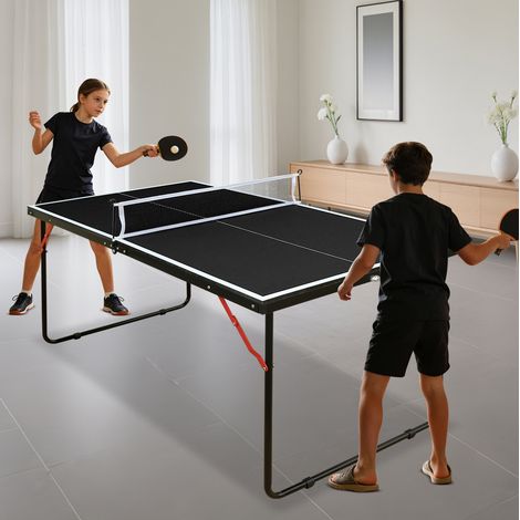 Tavolo da ping pong pieghevole 137.2x76.2x66 cm, con rete, racchette e palline, MDF nero (1/5)