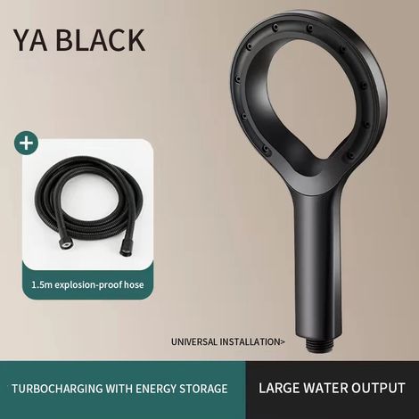 Pommeau de douche à anneau de surpression (noir, tuyau d'eau de 1,5 m inclus)