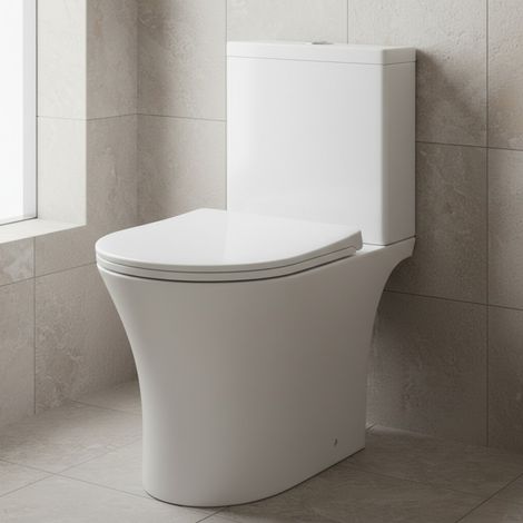 Elba Rimless Close Coupled Open Back Toilet & Soft Close Seat (1/2)