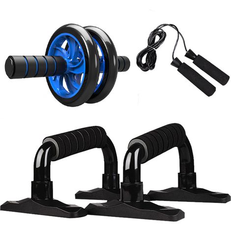 Kit de rouleaux de roue AB 4 en 1, presse abdominale Pro avec barre de pompes, corde à sauter et genouillère, équipement portable pour exercices à domicile, force musculaire, fitness (1/5)