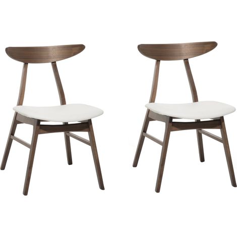 Conjunto de 2 sillas de comedor de madera de caucho oscura blanco asiento Lynn