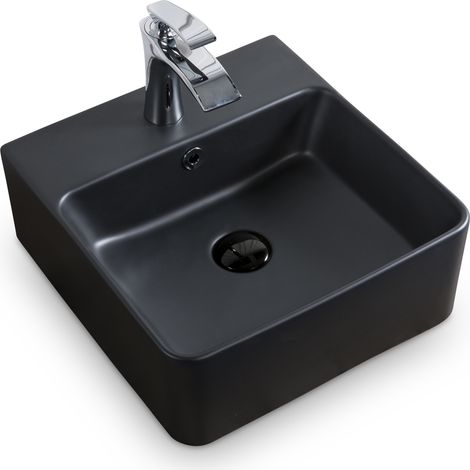 Wand Hänge Gäste WC Keramik Waschbecken Soho dünner Rand 40 x 42 cm Matt Schwarz (1/3)