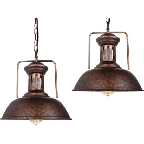 Lámpara Colgante 2 Piezas, Vintage Lámpara de Techo con Ø33cm Cúpula Pendiente, Iluminación en Industrial Estilo con Cadena de Hierro Edison E27 Base para Dormitorio Cocina Comedor Cafe (Óxido) (1/5)