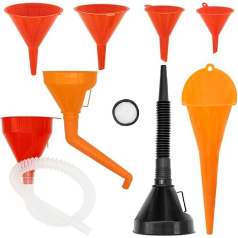Lot de 8 Entonnoir Essence, Plastique à Essence Lot, Universel Avec Filtre et Tuyau Flexible, Pour voitures motos, huile moteur, liquide, diesel, kérosène essence - (1/5)