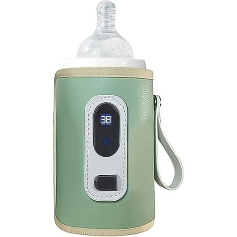 1PCS Chauffe-biberon portable à température réglable, chauffe-biberon sans fil USB, chauffe-biberon de voiture avec écran LCD, vert (1/4)