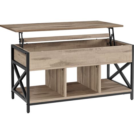 Vasagle – Table basse relevable avec rangement caché – Cadre en acier noir – Dimensions 50 x 100 cm – Hauteur ajustable 46,5-62 cm – Style industriel marron camel