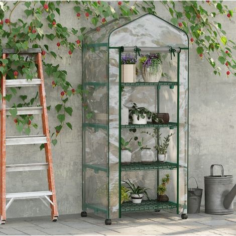 Mini serre 69 x 50 x 165 cm en acier transparent, gain de place, 4 étagères FloraGrace (1/5)