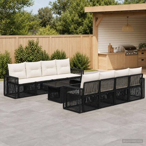vidaXL Set Divano da Giardino 9 pz Nero e Bianco Crema polyrattan (1/5)