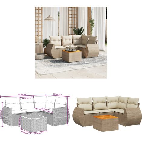 5-tlg. Garten-Sofagarnitur mit Kissen Beige Poly Rattan - Gartenmöbel - Esszimmergarnituren - Outdoor Möbel - Lounge Set - Rattan Gartenmöbel - Home & Living (1/3)