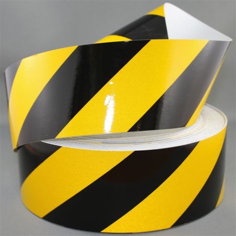 Nastro adesivo retroriflettente rifrangente di segnalazione nero-giallo Larghezza - 50mm x 5MT (1/5)