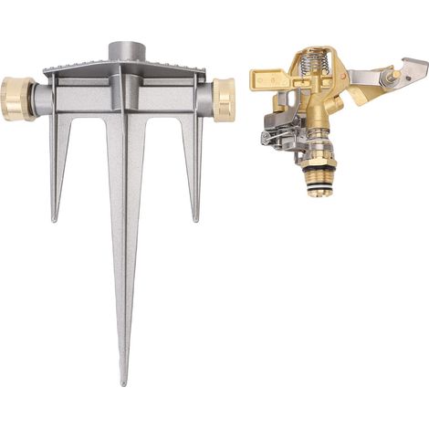 Arroseur rotatif 360° sans marque NH 3/4 pouce buse en laiton base à piquet aluminium robuste portée 15m pour jardin pelouse (1/5)
