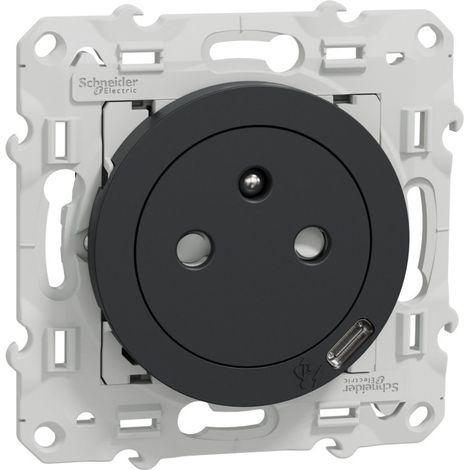 Schneider Electric – Prise affleurante USB C 10.5W – Mode de pose électricité – Anthracite – Raccordement 1 x 1,5 à 2 x 4 mm² – 16 A 250 VCA