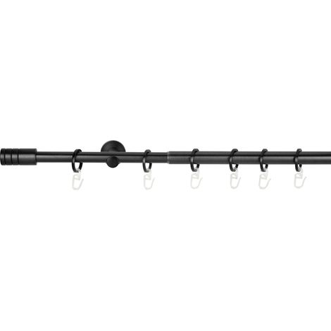 ondeco Gardinenstange ausziehbar 1-lauf, Vorhangstange Fenster Wandmontage, Endstück Rille Komplettgarnitur Teleskopstange 16/19 mm mit Ringen -  Schwarz - 160-280 cm