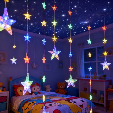 Guirlande Solaire 3m Étoiles Multicolores - Rideau LED Étanche avec 8 Modes, Noël Rechargeable USB/Énergie Solaire - Lumière d'Ambiance Extérieur (1/5)