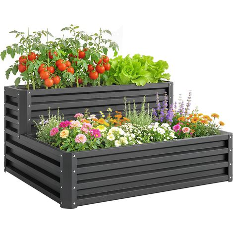 Carré potager de jardin fond ouvert 2 étages pour herbes légumes fruits fleurs 120 x 101 x 58 cm gris foncé