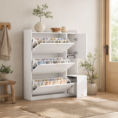 Mueble zapatero blanco 119 x 24 x 122 cm con 3 abatibles HAVRYA (1/5)