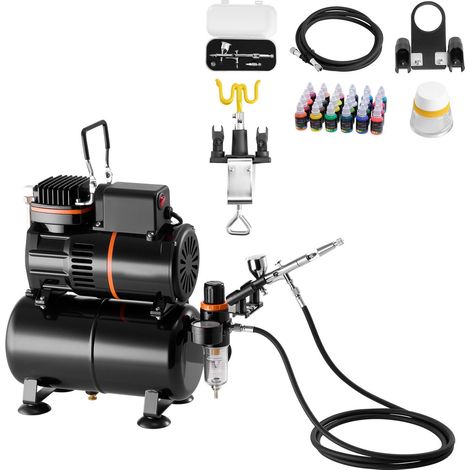 Kit Aérographe 1/6 CV avec Compresseur et Réservoir, Pistolet Double Action Pro, 1 Buse, Tuyau, Peinture Acrylique, 2 Ventilateurs, pour Décoration Gâteau, Maquettes, Nail Art (1/5)