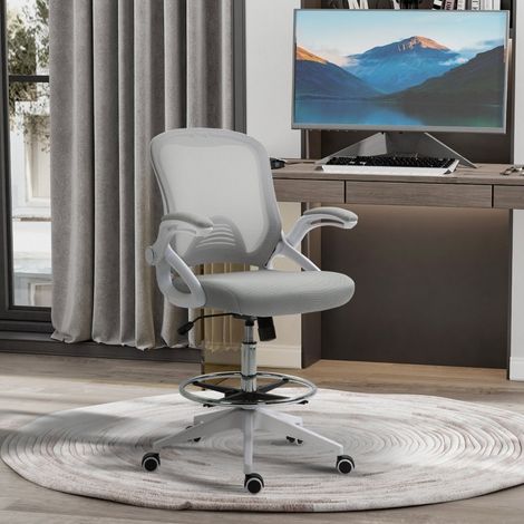 Sedia da ufficio ergonomica, braccioli ribaltabili, altezza regolabile, grigio chiaro HAVRYA (1/4)