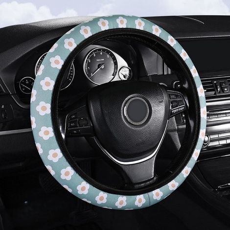 Coprivolante con motivo floreale, traspirante, adatto alla maggior parte dei volanti, morbido coprivolante con fiori bianchi (1/5)