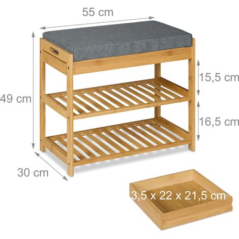 Banco de zapatos moderno para recibidor 110 x 40 x 45 cm con 2 niveles de almacenamiento cajón de bambú gris 130016296 (1/4)